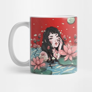 LOTUS GIRL WOMAN ILLUSTRATION POND ART moon Mug